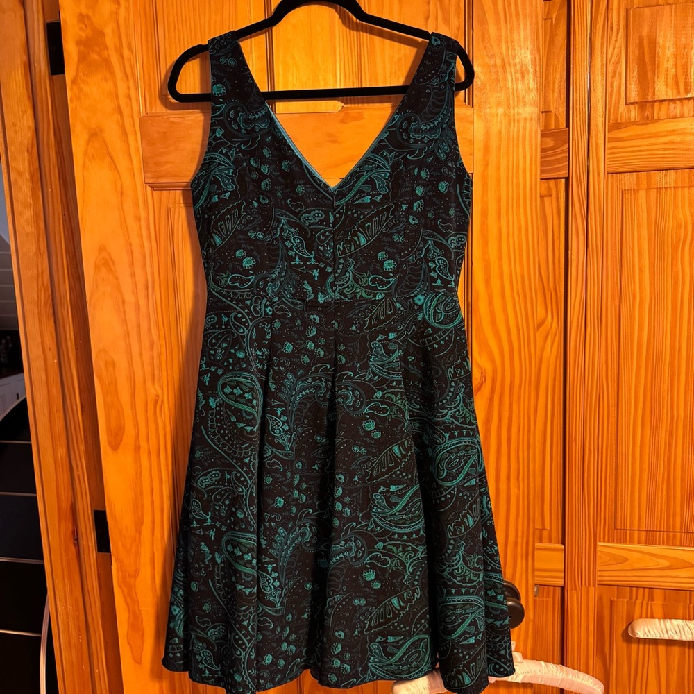 Hand made Chic Black and Teal Paisley Midi Dress